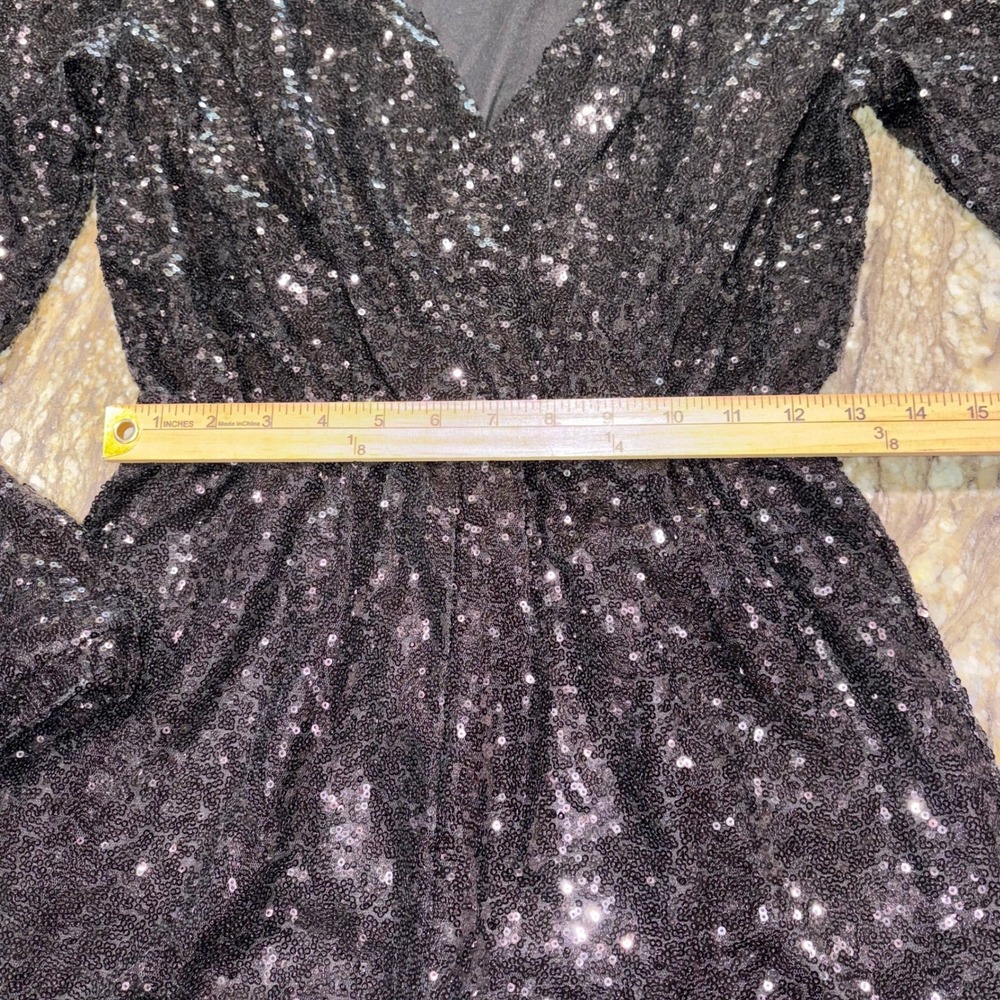 Sequin Romper Women Medium Black Long Sleeve V-Neck Party Playsuit HAODUOYI - Picture 11 of 16